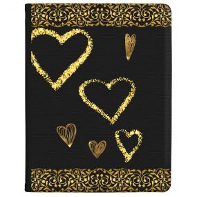 Transparent with Gold Borders and Gold Love Hearts tablet case available for all major manufacturers including Apple, Samsung & Sony