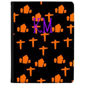 Bright Orange Gravestones on a Black Background with Purple Writing tablet case available for all major manufacturers including Apple, Samsung & Sony