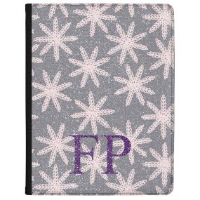 Woolen Snowflakes on Grey Background with Purple Initials tablet case available for all major manufacturers including Apple, Samsung & Sony