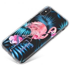 Pink Flamingo with Blue Leaves phone case available for all major manufacturers including Apple, Samsung & Sony
