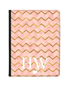 Gold Zigzag pattern on pink Marble tablet case available for all major manufacturers including Apple, Samsung & Sony