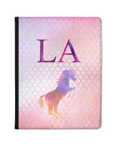 Multi-coloured Unicorn on a Pink Background tablet case available for all major manufacturers including Apple, Samsung & Sony