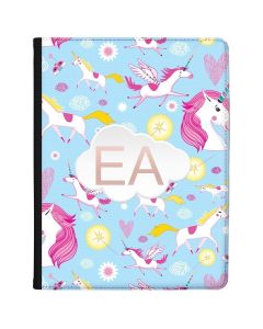 Cartoon Unicorns on a Blue Background tablet case available for all major manufacturers including Apple, Samsung & Sony