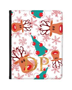 Rudolph and Christmas Tree Pattern with Red Snowflakes on a White Backgroun tablet case available for all major manufacturers including Apple, Samsung & Sony