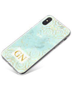 Ice Blue blue marble with gold pattern phone case available for all major manufacturers including Apple, Samsung & Sony