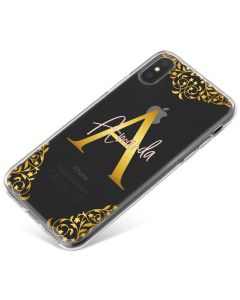 Transparent with Gold Initial and Gold Tri-borders phone case available for all major manufacturers including Apple, Samsung & Sony