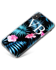 Electric Blue Leaves with Pink Flowers phone case available for all major manufacturers including Apple, Samsung & Sony