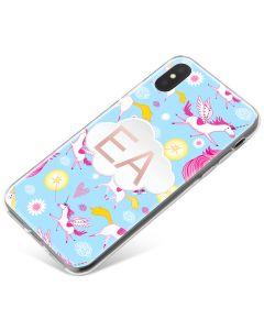 Cartoon Unicorns on a Blue Background phone case available for all major manufacturers including Apple, Samsung & Sony