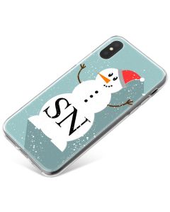 Beautiful Snowman with Santa Hat on a blue background phone case available for all major manufacturers including Apple, Samsung & Sony