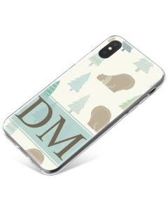Polar Bear wearing Jumper and Christmas Trees on Cream Background with Past phone case available for all major manufacturers including Apple, Samsung & Sony