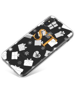 Clear Background with White and Silver Christmas Gifts Pattern phone case available for all major manufacturers including Apple, Samsung & Sony