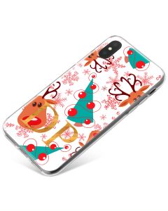 Rudolph and Christmas Tree Pattern with Red Snowflakes on a White Backgroun phone case available for all major manufacturers including Apple, Samsung & Sony