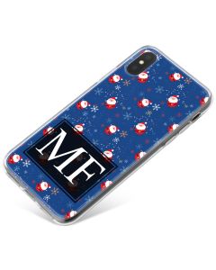 Cute Santa Pattern with Snowflakes on a Blue Background  phone case available for all major manufacturers including Apple, Samsung & Sony