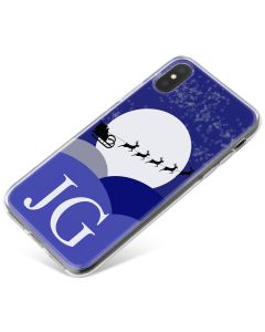 Santa Sleigh Silhouette at Christmas Night with White Initials phone case available for all major manufacturers including Apple, Samsung & Sony
