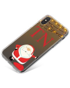 Funny Santa Claus Waiting and Fairy Lights on Brown Background phone case available for all major manufacturers including Apple, Samsung & Sony