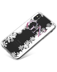 White Snowflake Borders and Pink Stripy Initials phone case available for all major manufacturers including Apple, Samsung & Sony