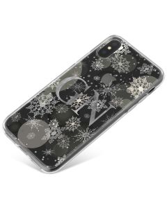 Transparent Silver Snowflakes and Baubles Pattern with Grey Initials phone case available for all major manufacturers including Apple, Samsung & Sony
