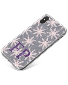 Woolen Snowflakes on Grey Background with Purple Initials phone case available for all major manufacturers including Apple, Samsung & Sony