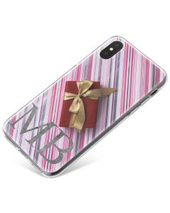Christmas Present on Candy Stripped Background phone case available for all major manufacturers including Apple, Samsung & Sony