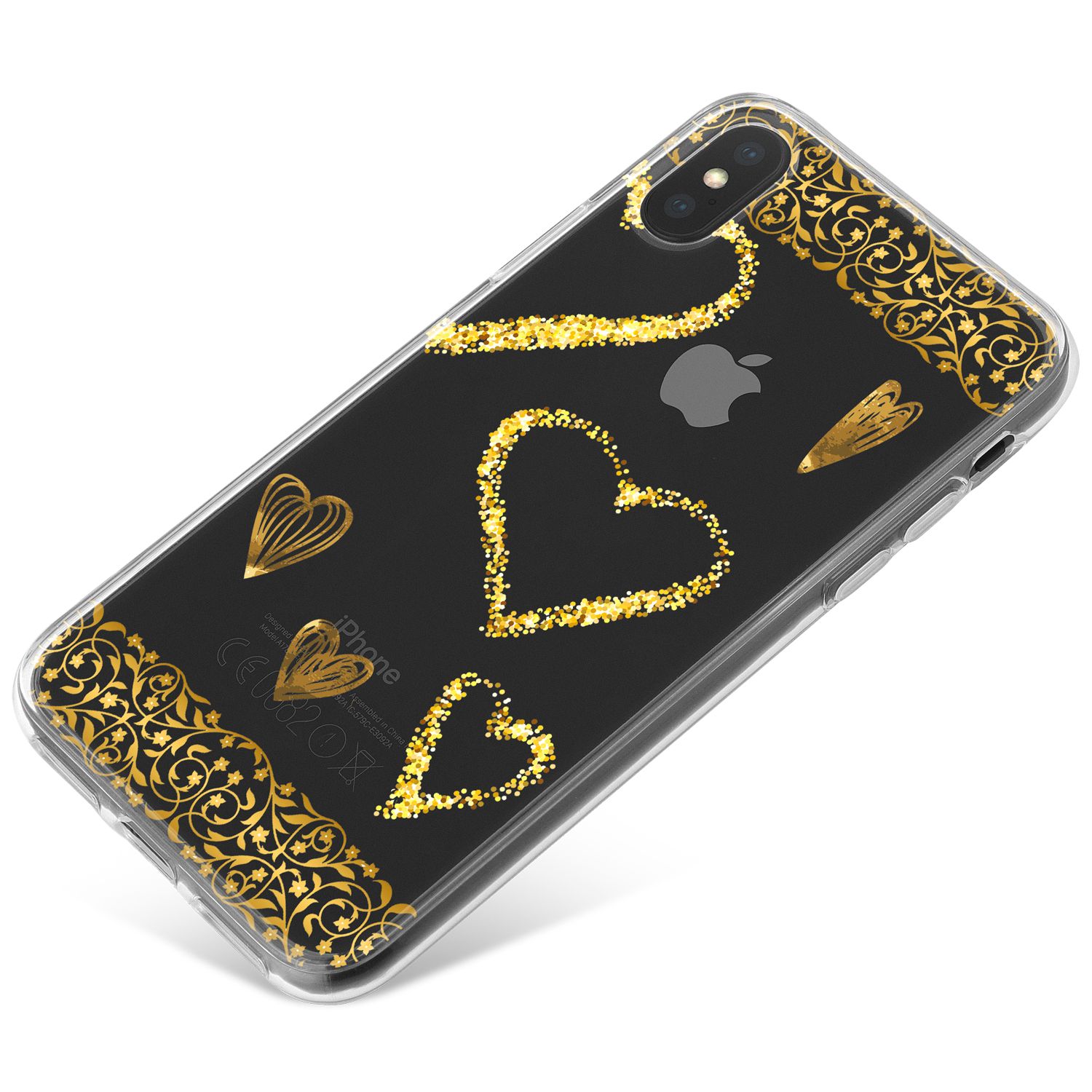 Transparent with Gold Borders and Gold Love Hearts phone case Apple ...