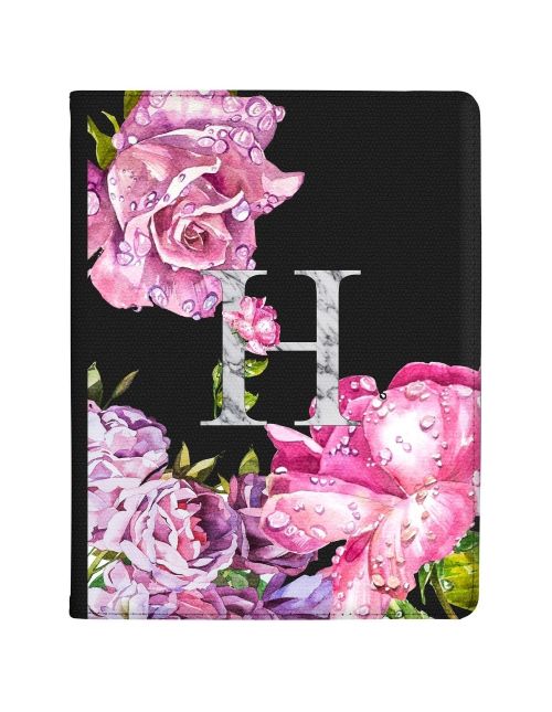 Realistic Pink Flowers around an Initial tablet case available for all major manufacturers including Apple, Samsung & Sony