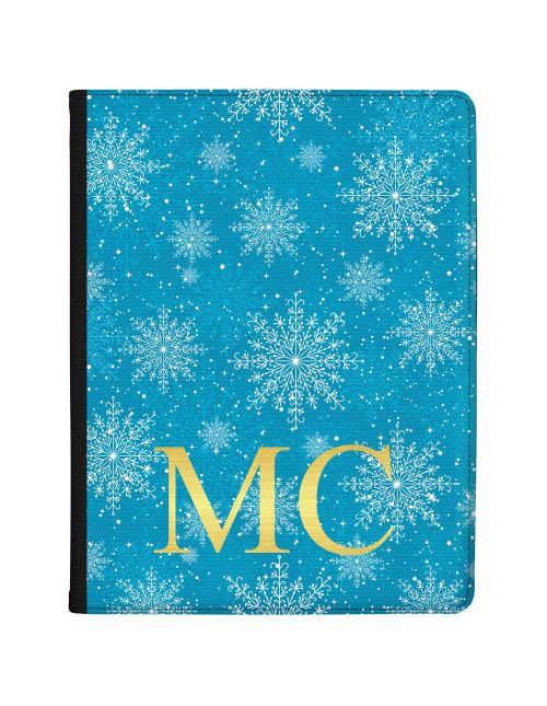Ice Blue Background with Crystal Snowflakes and Gold Text tablet case available for all major manufacturers including Apple, Samsung & Sony