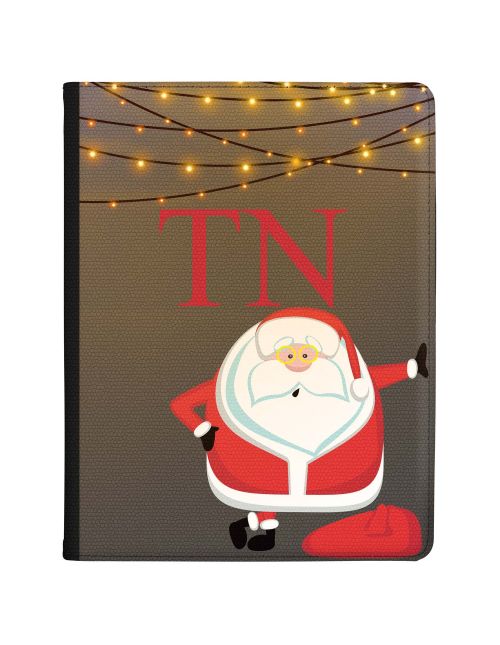 Funny Santa Claus Waiting and Fairy Lights on Brown Background tablet case available for all major manufacturers including Apple, Samsung & Sony