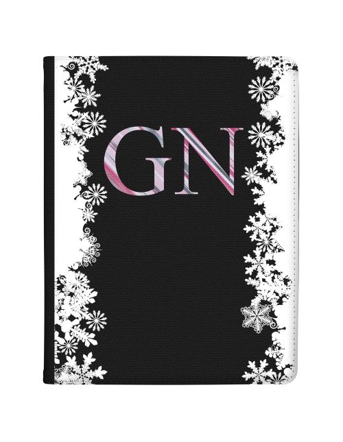White Snowflake Borders and Pink Stripy Initials tablet case available for all major manufacturers including Apple, Samsung & Sony