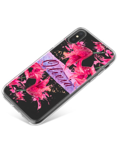 Pink Flowers with Name in the Middle phone case available for all major manufacturers including Apple, Samsung & Sony