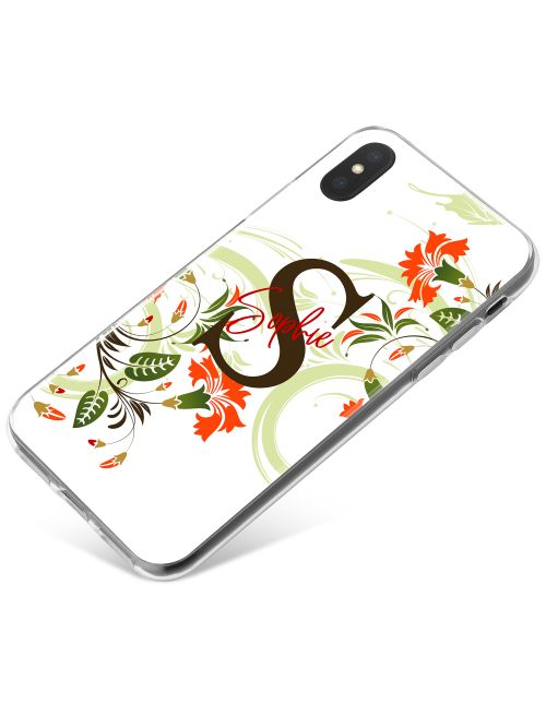 White with Flowers, Initial and Name phone case available for all major manufacturers including Apple, Samsung & Sony