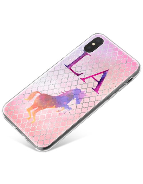 Multi-coloured Unicorn on a Pink Background phone case available for all major manufacturers including Apple, Samsung & Sony