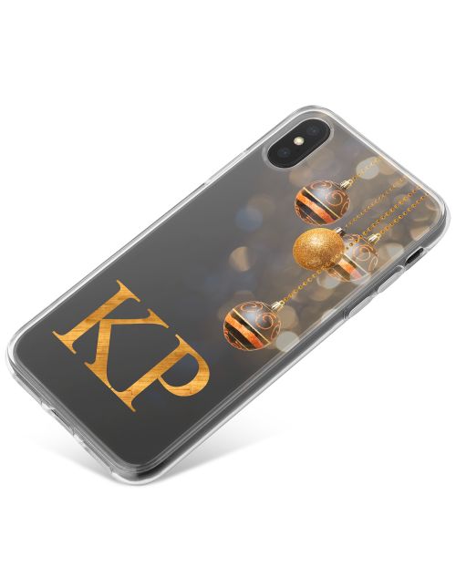 Baubles with Golden Bokeh on a Grey Background phone case available for all major manufacturers including Apple, Samsung & Sony