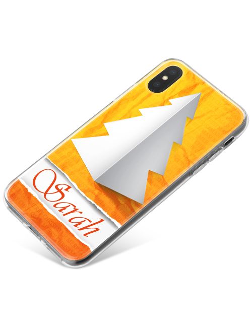 White Paper Christmas Tree with Warm Orange Background phone case available for all major manufacturers including Apple, Samsung & Sony