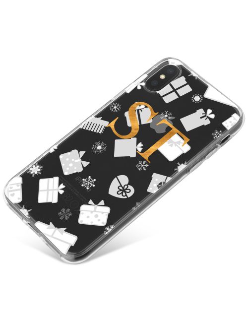Clear Background with White and Silver Christmas Gifts Pattern phone case available for all major manufacturers including Apple, Samsung & Sony