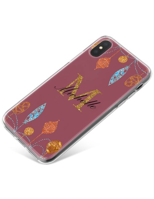Christmas Baubles on Burgundy Background phone case available for all major manufacturers including Apple, Samsung & Sony