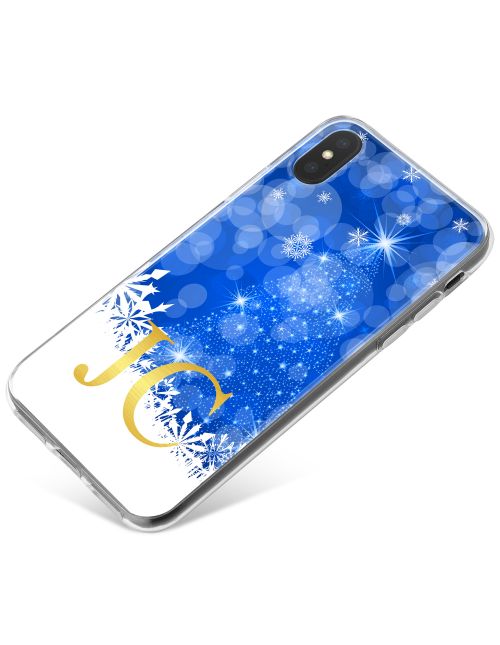 Sparkling Christmas Tree Silhouette with White and Blue Design phone case available for all major manufacturers including Apple, Samsung & Sony