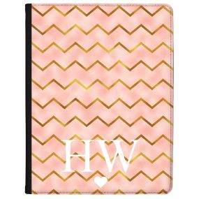Gold Zigzag pattern on pink Marble tablet case available for all major manufacturers including Apple, Samsung & Sony