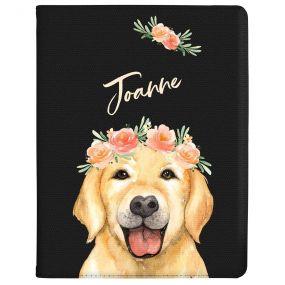Golden Labrador with Flowers tablet case available for all major manufacturers including Apple, Samsung & Sony