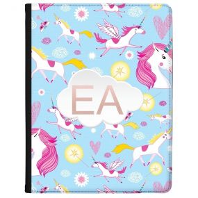 Cartoon Unicorns on a Blue Background tablet case available for all major manufacturers including Apple, Samsung & Sony