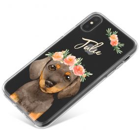 Daschund with Flowers phone case available for all major manufacturers including Apple, Samsung & Sony