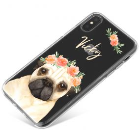 Pug with Flowers phone case available for all major manufacturers including Apple, Samsung & Sony