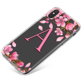 Branches of Pink Flowers around an Initial phone case available for all major manufacturers including Apple, Samsung & Sony