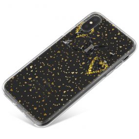 Transparent with Gold Love Hearts phone case available for all major manufacturers including Apple, Samsung & Sony