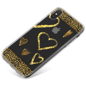 Transparent with Gold Borders and Gold Love Hearts phone case available for all major manufacturers including Apple, Samsung & Sony