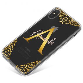 Transparent with Gold Initial and Gold Tri-borders phone case available for all major manufacturers including Apple, Samsung & Sony
