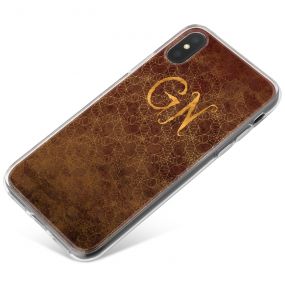 Gold Spiderwebs on a Brown Leather effect background with Gold text phone case available for all major manufacturers including Apple, Samsung & Sony