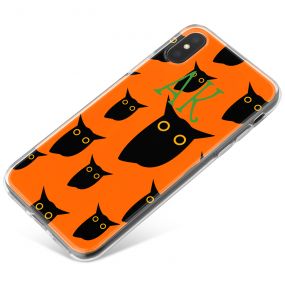 Black Owls on a Bright Orange Background with Green writing phone case available for all major manufacturers including Apple, Samsung & Sony
