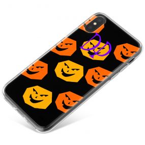 Orange and Yellow Pumpkins on a black background with purple text phone case available for all major manufacturers including Apple, Samsung & Sony