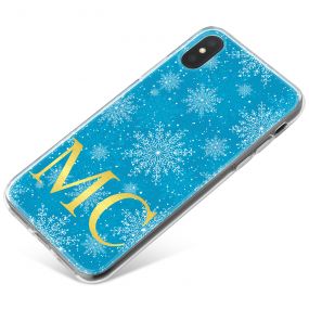 Ice Blue Background with Crystal Snowflakes and Gold Text phone case available for all major manufacturers including Apple, Samsung & Sony