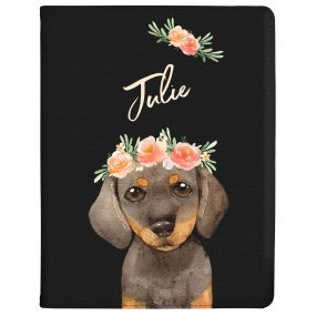 Daschund with Flowers tablet case available for all major manufacturers including Apple, Samsung & Sony